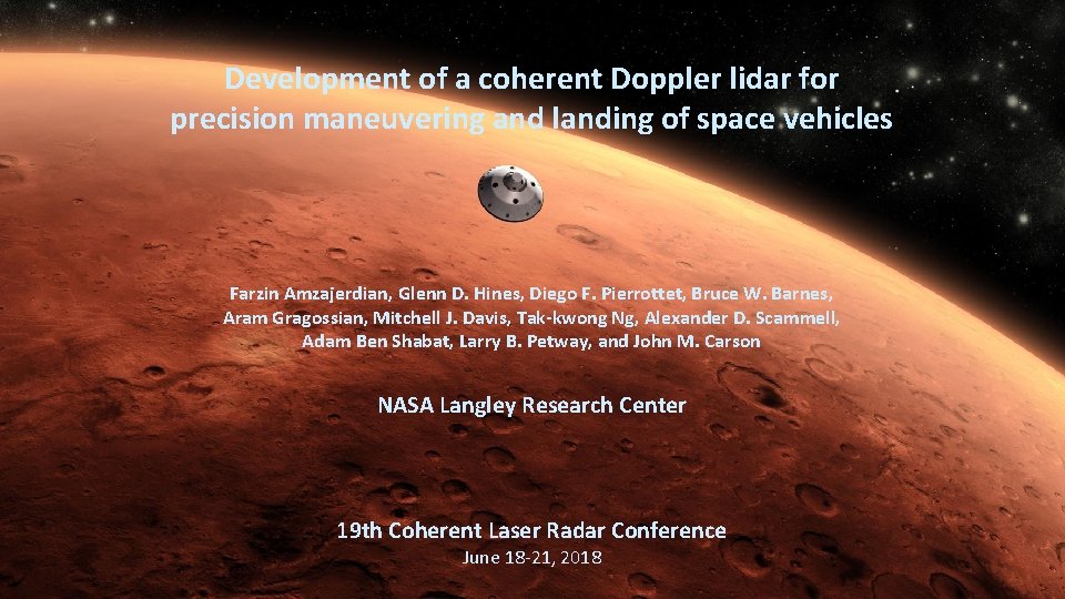 Development of a coherent Doppler lidar for precision maneuvering and landing of space vehicles