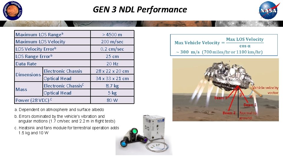 GEN 3 NDL Performance Maximum LOS Rangea Maximum LOS Velocity Errorb LOS Range Errorb