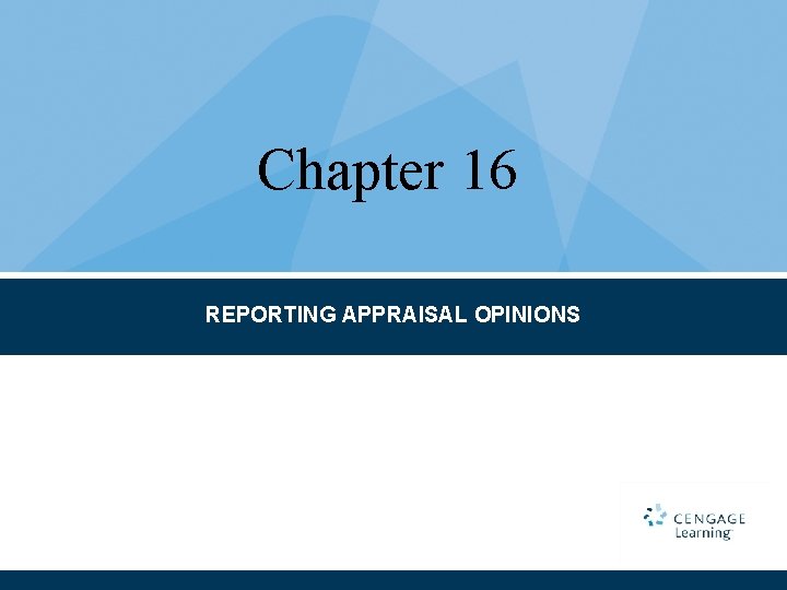 Chapter 16 REPORTING APPRAISAL OPINIONS 