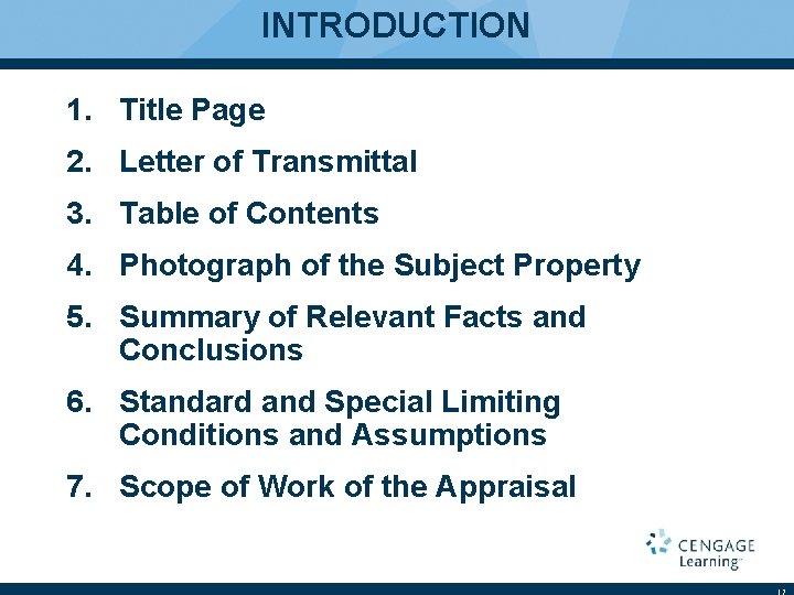 INTRODUCTION 1. Title Page 2. Letter of Transmittal 3. Table of Contents 4. Photograph