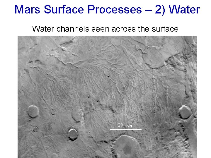 Mars Surface Processes – 2) Water channels seen across the surface 