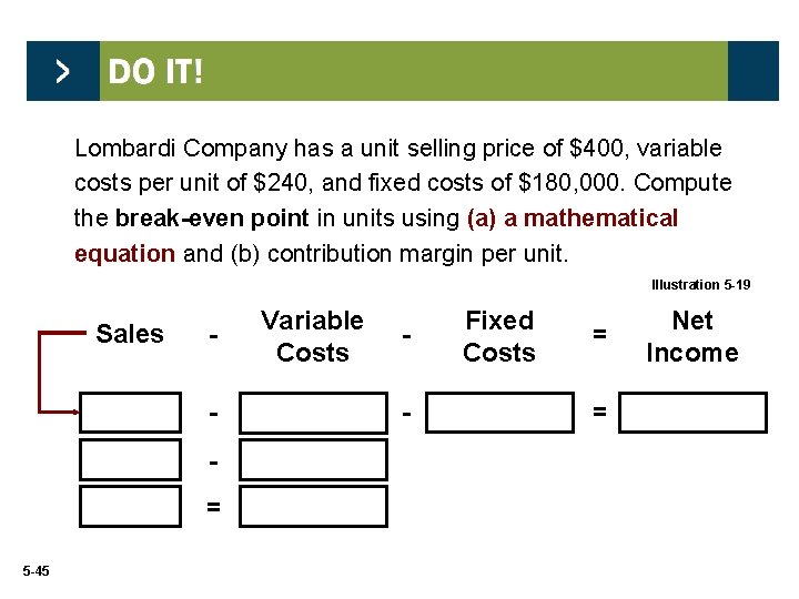 Lombardi Company has a unit selling price of $400, variable costs per unit of