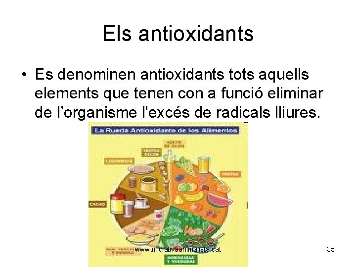 Els antioxidants • Es denominen antioxidants tots aquells elements que tenen con a funció