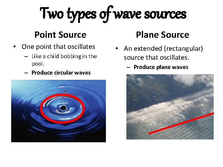 Two types of wave sources Point Source • One point that oscillates – Like