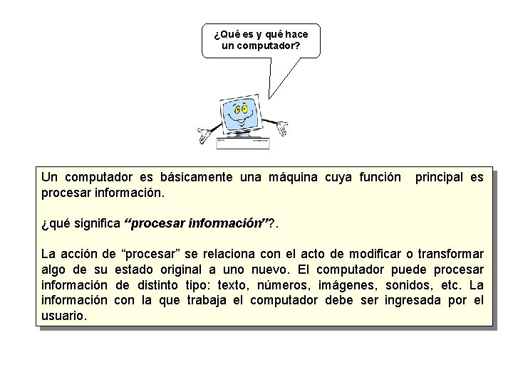 ¿Qué es y qué hace un computador? Un computador es básicamente una máquina cuya