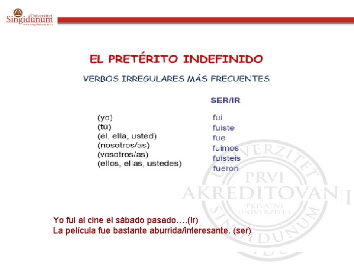 Yo fui al cine el sábado pasado…. (ir) La película fue bastante aburrida/interesante. (ser) Yo fui al cine el sábado pasado…. (ir) La película fue bastante aburrida/interesante. (ser)