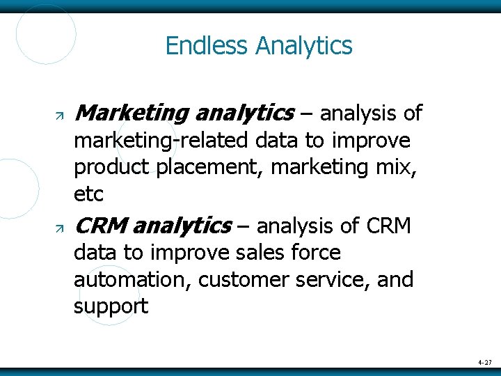 Endless Analytics Marketing analytics – analysis of marketing-related data to improve product placement, marketing