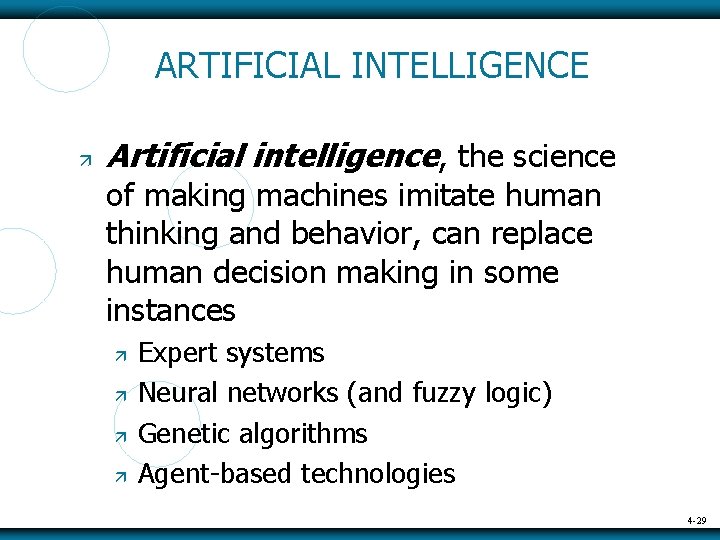 ARTIFICIAL INTELLIGENCE Artificial intelligence, the science of making machines imitate human thinking and behavior,