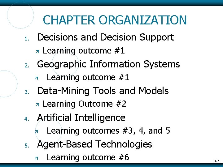 CHAPTER ORGANIZATION 1. Decisions and Decision Support 2. Geographic Information Systems 3. Learning Outcome