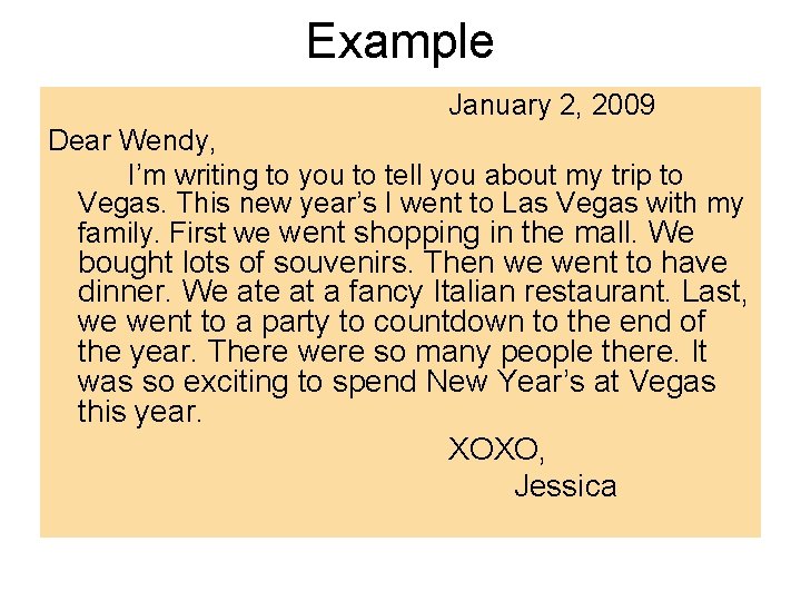 Example January 2, 2009 Dear Wendy, I’m writing to you to tell you about
