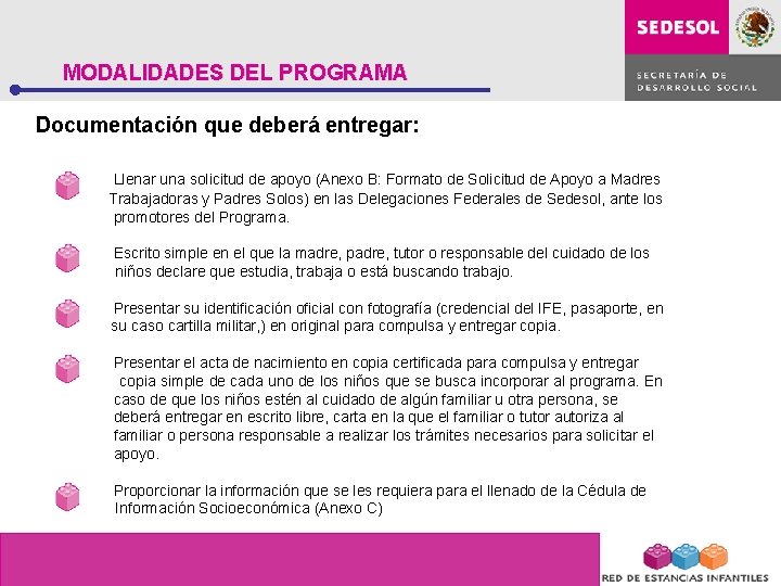MODALIDADES DEL PROGRAMA Documentación que deberá entregar: Llenar una solicitud de apoyo (Anexo B: MODALIDADES DEL PROGRAMA Documentación que deberá entregar: Llenar una solicitud de apoyo (Anexo B: