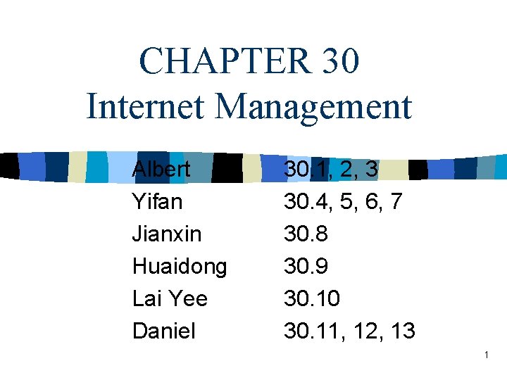 CHAPTER 30 Internet Management Albert Yifan Jianxin Huaidong Lai Yee Daniel 30. 1, 2,