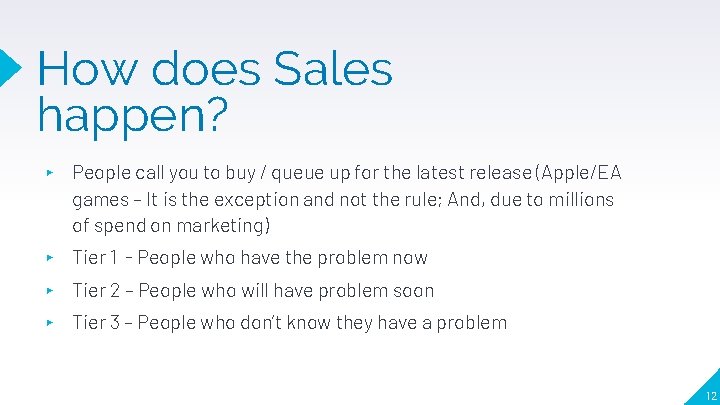 How does Sales happen? ▸ People call you to buy / queue up for