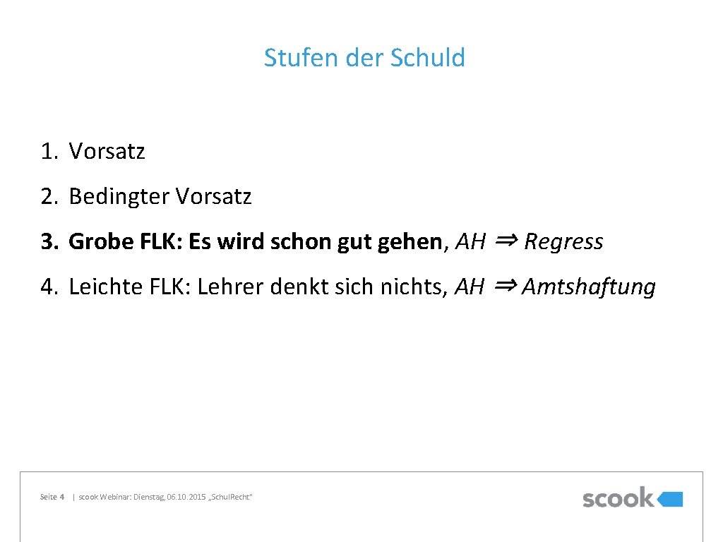 Stufen der Schuld 1. Vorsatz 2. Bedingter Vorsatz 3. Grobe FLK: Es wird schon