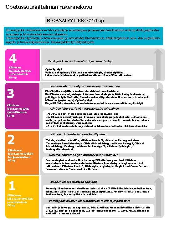 Opetussuunnitelman rakennekuva BIOANALYYTIKKO 210 op Bioanalyytikko toimii kliinisen laboratoriotyön asiantuntijana ja hänen työhönsä kuuluvat
