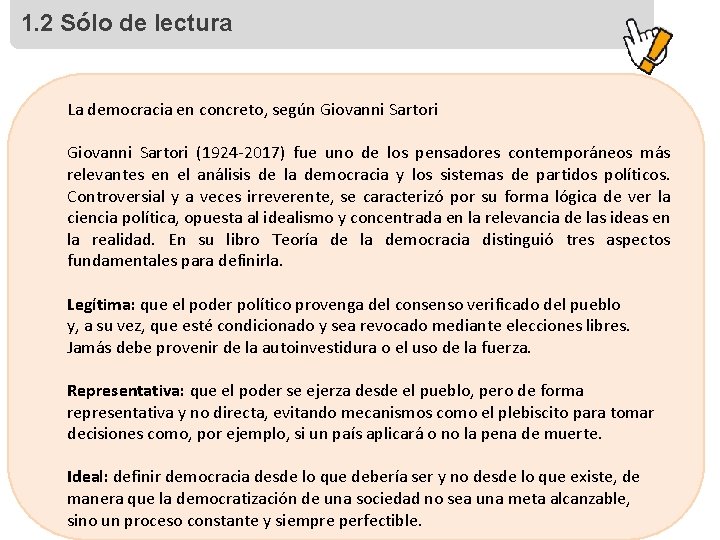 1. 2 Sólo de lectura La democracia en concreto, según Giovanni Sartori (1924 -2017)