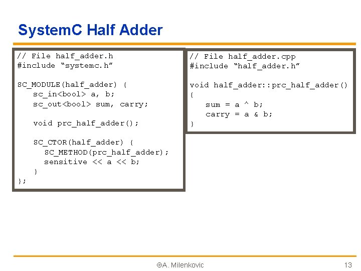 System. C Half Adder // File half_adder. h #include “systemc. h” // File half_adder.