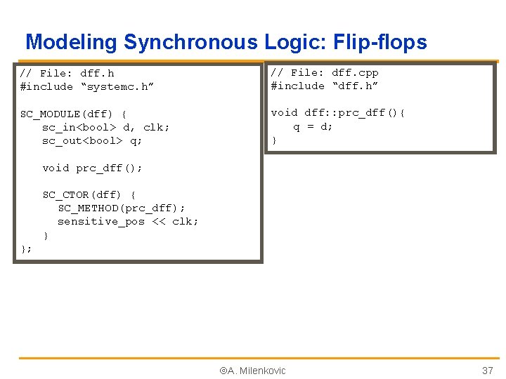 Modeling Synchronous Logic: Flip-flops // File: dff. h #include “systemc. h” // File: dff.