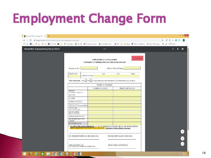 Employment Change Form 18 