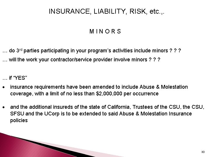  INSURANCE, LIABILITY, RISK, etc. , . M I N O R S …
