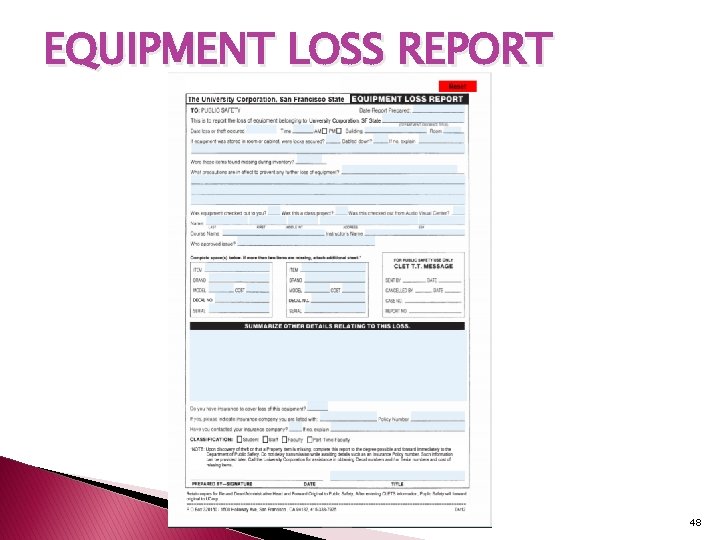 EQUIPMENT LOSS REPORT 48 