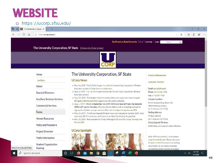 WEBSITE � https: //ucorp. sfsu. edu/ 49 