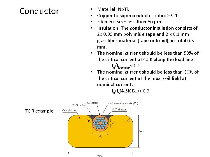Conductor TDR example Material: Nb. Ti, Copper to superconductor ratio: > 9. 1 Filament Conductor TDR example Material: Nb. Ti, Copper to superconductor ratio: > 9. 1 Filament