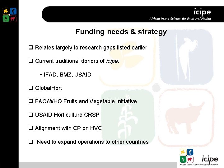 Funding needs & strategy q Relates largely to research gaps listed earlier q Current