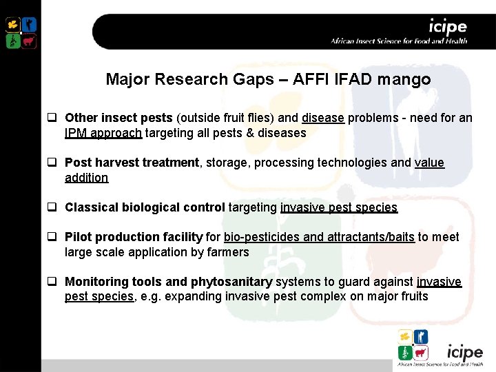 Major Research Gaps – AFFI IFAD mango q Other insect pests (outside fruit flies)