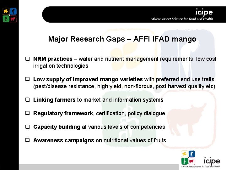Major Research Gaps – AFFI IFAD mango q NRM practices – water and nutrient