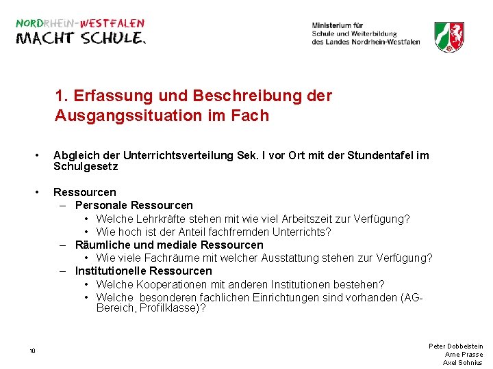 1. Erfassung und Beschreibung der Ausgangssituation im Fach • Abgleich der Unterrichtsverteilung Sek. I