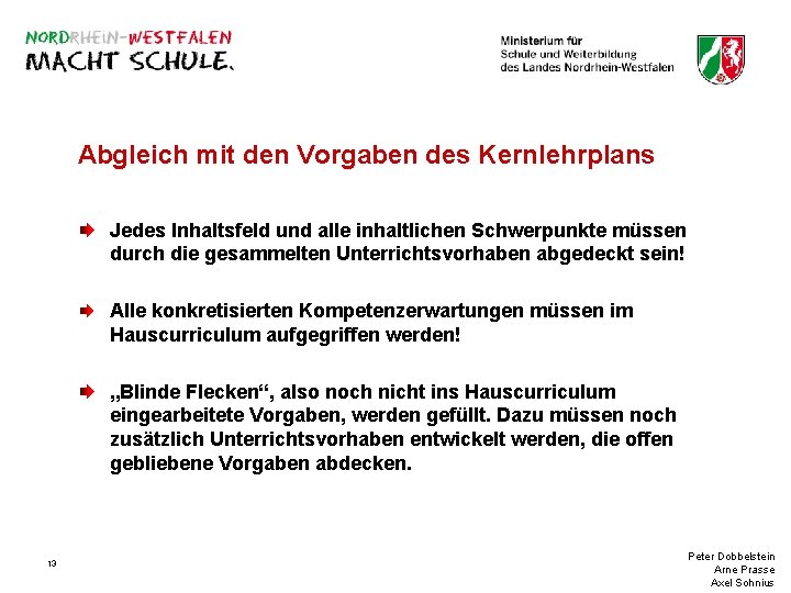 Abgleich mit den Vorgaben des Kernlehrplans Jedes Inhaltsfeld und alle inhaltlichen Schwerpunkte müssen durch