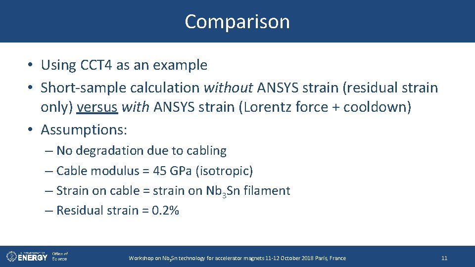 Comparison • Using CCT 4 as an example • Short-sample calculation without ANSYS strain