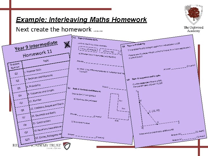 Example: Interleaving Maths Homework Next create the homework …… 