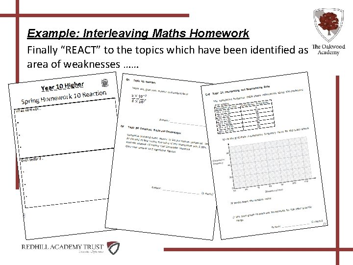 Example: Interleaving Maths Homework Finally “REACT” to the topics which have been identified as