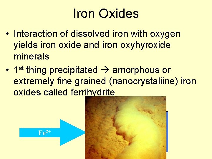 Iron Oxides • Interaction of dissolved iron with oxygen yields iron oxide and iron