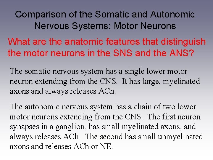 Comparison of the Somatic and Autonomic Nervous Systems: Motor Neurons What are the anatomic