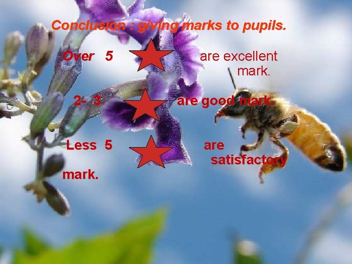 Conclusion : giving marks to pupils. Over 5 2 - 3 Less 5 mark.