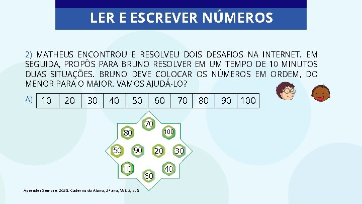 LER E ESCREVER NÚMEROS 2) MATHEUS ENCONTROU E RESOLVEU DOIS DESAFIOS NA INTERNET. EM