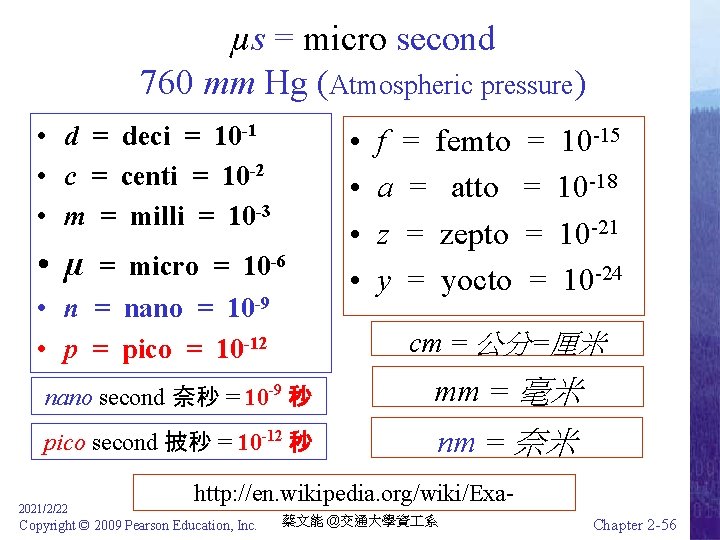 µs = micro second 760 mm Hg (Atmospheric pressure) • d = deci =