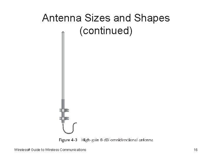 Antenna Sizes and Shapes (continued) Wireless# Guide to Wireless Communications 16 