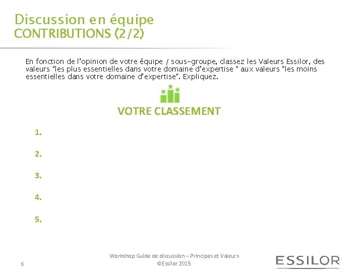 Discussion en équipe CONTRIBUTIONS (2/2) En fonction de l’opinion de votre équipe / sous-groupe,