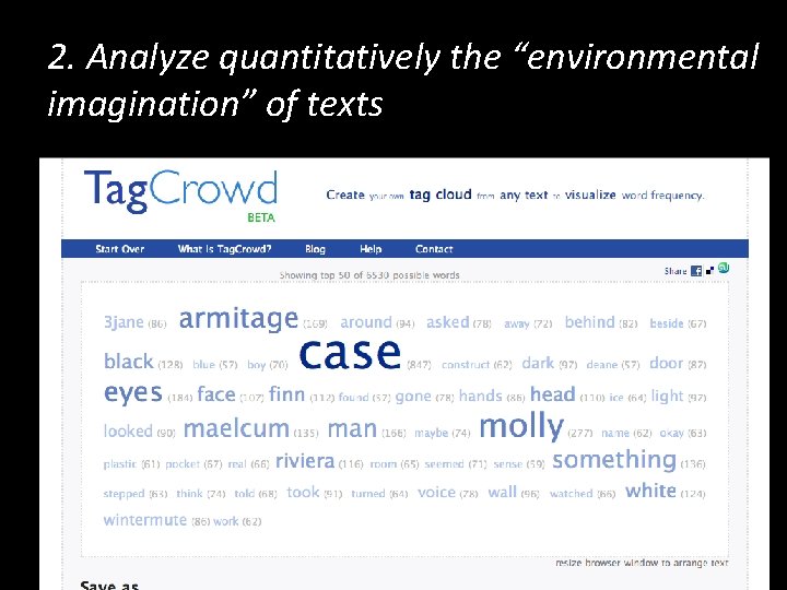 2. Analyze quantitatively the “environmental imagination” of texts 