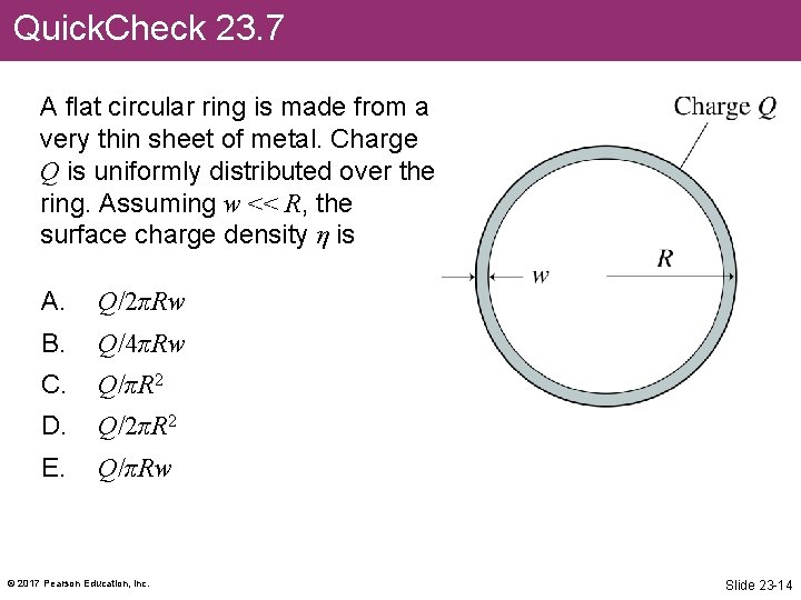 Quick. Check 23. 7 A flat circular ring is made from a very thin
