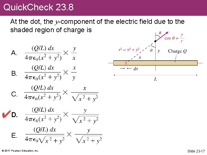 Quick. Check 23. 8 At the dot, the y-component of the electric field due