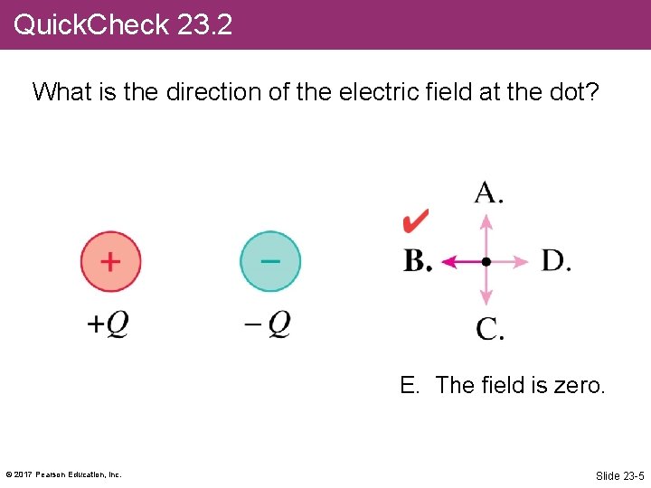 Quick. Check 23. 2 What is the direction of the electric field at the