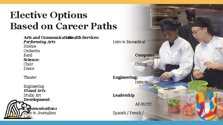 Elective Options Based on Career Paths Arts and Communication: Health Services: Performing Arts Science