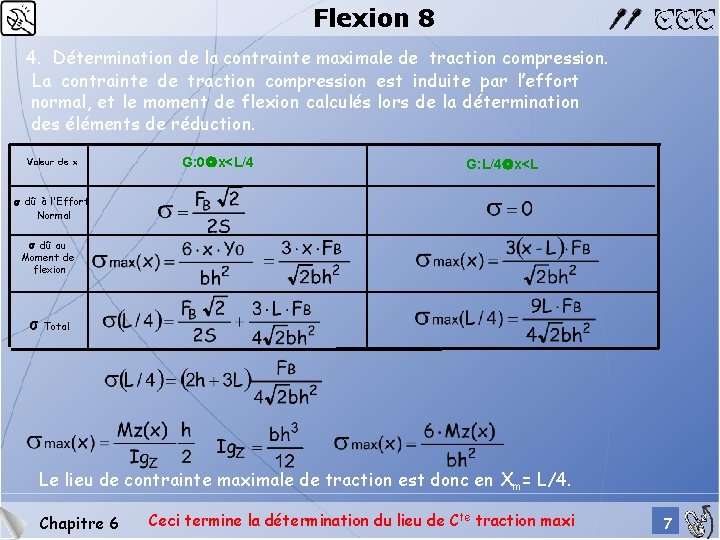 Flexion 8 4. Détermination de la contrainte maximale de traction compression. La contrainte de