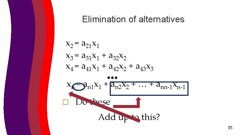 Elimination of alternatives x 2 = a 21 x 1 x 3 = a