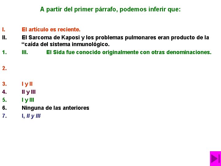 A partir del primer párrafo, podemos inferir que: I. II. 1. El artículo es